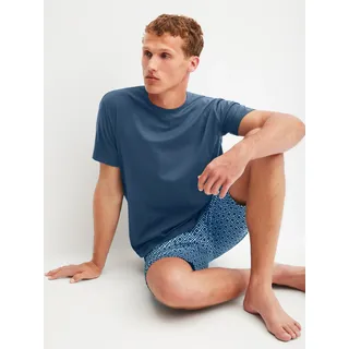 Pyjama CALIDA "Relax Streamline 1", Damen, Gr. L (52/54), 532, blau, Interlock, Obermaterial: 100% Baumwolle, bequem kurz, Rundhals, Homewear-Sets Pyjama, mit Rundhalsausschnitt und kurzem Arm, weich, Interlock Qualität
