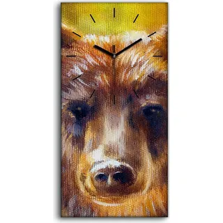 Wandbild Leinwand Bilder Wanduhr Geräuschlos 30x60 Ölgemälde Bär Tier Kunst - schwarze Hände - Braun