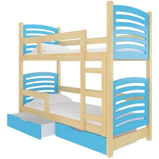 Feldmann-Wohnen Hochbett Osuna Kiefer Natur / blau 81 / 188 / 169cm , Blau, Kieferfarben , Holzwerkstoff , 2 Schubladen , Rechteckig , 80x190 cm , Babymöbel & Kindermöbel, Kinderzimmer & Jugendzimmer, Kinderbetten, Hochbetten