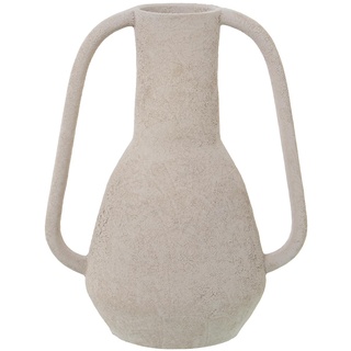 Vase mit Griffen aus Keramik, Beige, Sand-Textur, 18 x 13 x 24 cm, Sockel 5 cm