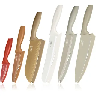 Homikit Küchenmesser Set 6-teilig, Edelstahl Messer Set mit Schutzhülle, 6 Scharfes Messerset Kochmesser Fleischmesser Allzweckmesser für Schneiden Zerhacken, Antihaftbeschichtet & Rostfrei, Bunt