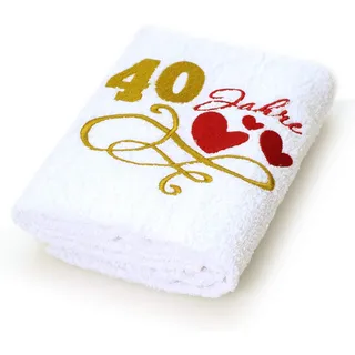Abc Casa Geschenk-Handtuch zum 40 Geburtstag mit aufgestickten Herzen und 40 Jahre für Frauen und Damen -40 jähriges Jubiläum Geschenkidee - 40 Jahre Geburtstagsgeschenk