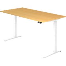 Bild XBHM2E elektrisch höhenverstellbarer Schreibtisch buche rechteckig, C-Fuß-Gestell weiß 200,0 x 100 cm