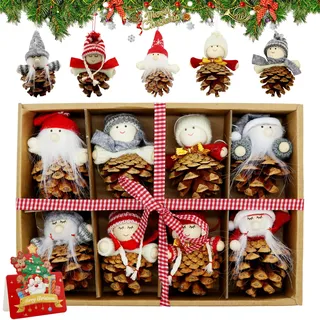 Forbabe 8 Stück Weihnachtswichtel Anhänger, Tannenzapfen Christbaumschmuck Wichtel Weihnachtsfiguren Weihnachtsdeko Klein Weihnachtsengel Baumschmuck Wichtel Figuren Weihnachtsanhänger für Kränze