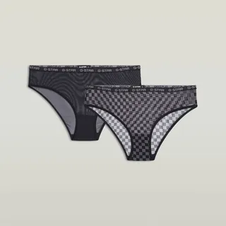 Brasilslip G-STAR "CHERRY, MESH BRAZILIAN BRIEF", Damen, Gr. M, 2 Stk., schwarz-weiß (schwarz), Mesh, Obermaterial: 97% Polyester, 3% Elasthan, gemustert, unifarben, eng, Unterhosen Brasilslip, aus leichtem Stretchgewebe