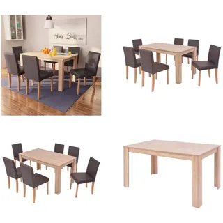 vidaXL Esszimmertisch und Stühle 7 tlg. Kunstleder Eiche Braun - Esszimmer-Set - Esszimmer-Sets - Ess-Möbel-Set - Ess-Möbel-Sets