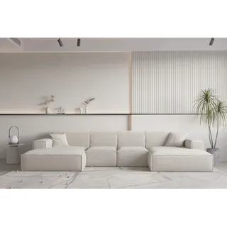 Wohnlandschaft U-Form CELES PREMIUM XS in Stoff Ascot Bukla Beige - Beige