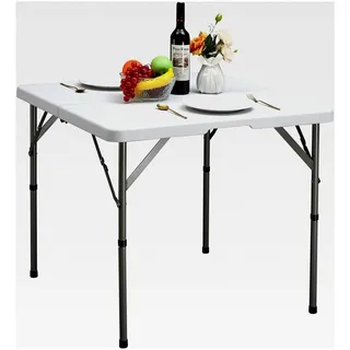 Klapptisch Quadratisch 87 cm - Wetterfester Campingtisch für Garten und Balkon, Tragbarer Esstisch für Küche, BBQ, Catering und Partys, Weiß - Weiß