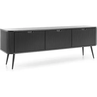 TV-SCHRANK SCHWARZ SCHWARZE BEINE – Moderner, modischer Stil, Selbstmontage, Lieferung per Kurier, sichere Befestigung an der Wand - Schwarz