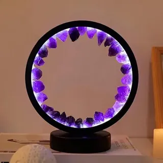 Amethyst-Kristall-Nachtlicht, natürliche Heil-Nachttischlampe, USB-betrieben, dimmbare 3-Farben-LED-Lampe für Schlafzimmer, Wohnzimmer, Büro und Wohnkultur Geschenk (Schwarz Runder Dunkler Amethyst)