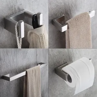 FAPULLY 4-teiliges Badezimmerzubehör-Set aus Edelstahl, zur Wandmontage, gebürstetes Nickel