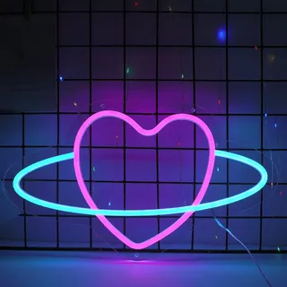 ENUOLI Herz-Planet-Neonschild, dimmbare Neonlichter, romantische Schlafzimmerdekoration, LED-Rosa-Herzschild-Licht für Wand-Hochzeitsfeier-Dekoration, Kinderzimmer, Geschenk zum Valentinstag