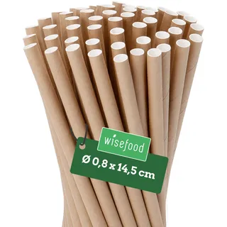Wisefood® Strohhalme Papier [15 cm Ø 8] Party Deko [Braun] alternative Strohhalme Plastik-frei für Geburtstag Hochzeit DIY [100 Stk.] für Cocktail Getränke Cola Energy Drink Wasser Limo BIO