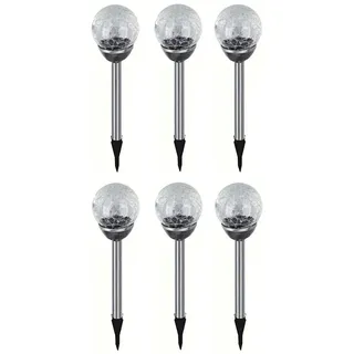 EAXUS Solarleuchte Edelstahl/Glas 6er Set 6x LED Kugel Weiß