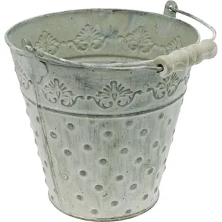 Deko-Eimer Weiß gewaschen Ø20,5cm Pflanzkübel Vintage Metall - Weiß