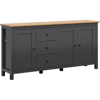 Petits-meubles Sideboard Duck Anthrazitgrau und Holz , Grau , Holzwerkstoff , 3 Schubladen , 199x96x44 cm , Kleinmöbel, Kommoden, Sideboards