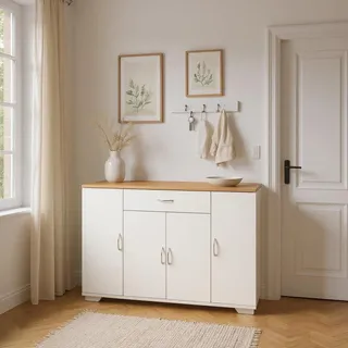 FurnitureR White Sideboard, Möbel Kommode, Moderner Stil, MDF Material, Viel Stauraum, Flur- und Wohnzimmerschrank, Robuste Bauweise