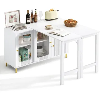 Okwish Buffetschrank mit Glastüren Klapptisch 116 x 40 x 78,5 cm Weiß