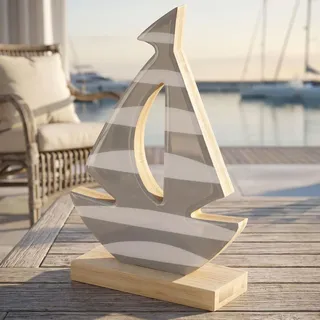 Boot Deko Aufsteller 14x21cm Segelboot Grau Weiß Bambus Holz Maritime Tischdeko al Decor Strandthema Badezimmer