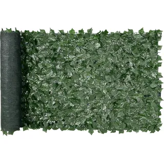SucceBuy Efeu-Privatsphärenzaun, 990 x 2490 mm künstliche grüne Wandbildschirm. Netzstoffrückseite und verstärkter Gelenk. Künstliche Heckenrebenblatt-Nachbildung für den Außenbereich Garten und Hof. - Grün