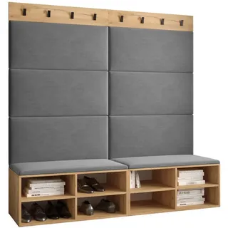 Möbel Kryspol Garderoben-Set 168/184/42 , Eichefarben, Grau , Holz , Nachbildung , 168x184x42 cm , Garderobe, Garderoben-Sets & Garderoben-Serien, Garderoben-Sets