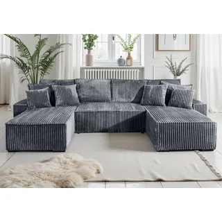 Collection AB "Manhattan U-Form, B: 313 cm, in Breit- oder Normalcord", Bettfunktion, Bettkasten & Zierkissen, Federkern,