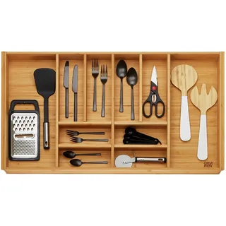 Orga-Box 3 BAMBUS Besteckeinsatz für 90er Schublade 473 x 797 mm | mit 10 Fächer Holz-Besteckeinlage für Nobilia Küchen ab August 2012