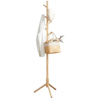 VASAGLE Garderobenständer, Kleiderständer aus Kautschukholz, 8 Haken | Garderobe in Baumform, 3 verstellbare Höhen, für Kleidung Hut Tasche, Holzfarbe, ANDI Kollektion RCR004N01