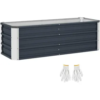 Outsunny Gartenbeet, Blumenkübel mit Handschuhe, Kohlegrau, 125 x 47 x 44 cm , Grau , Metall , 47x40x125 cm , Gartenzubehör, Hochbeete