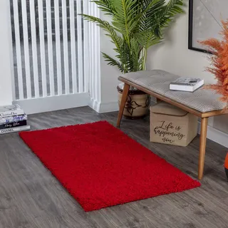 livabliss Surya Home Shaggy Berber Teppich Läufer - Flauschiger Teppich für Wohnzimmer, Schlafzimmer, Berber Langflor Hochflor Teppich Weiss flauschig - Teppich Läufer 80x150 cm Läufer Flur in Rot