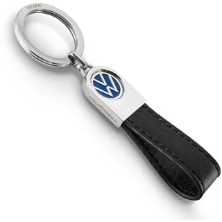 Troika Schlüsselanhänger VW-Logo, Lederschlaufe – VW LEATHER – Leder, Metall – blau, schwarz, silberfarben Original
