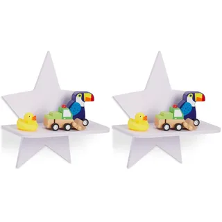 Relaxdays Wandregal Stern, Schweberegal Kinderzimmer, HBT: 27,5 x 25 x 11,5 cm, Wandboard Kiefernholz, Regalbrett, weiß (Packung mit 2)