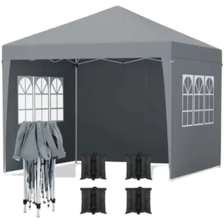 Partyzelt mit Seitenwänden – 300x300 cm – Faltbare Festzelt – Dunkelgrau – Easy-Up Pavillon – Wasserdicht & Wetterfest – Höhenverstellbar - Dunkelgrau