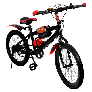 20 Zoll Rot Mountainbike, Verstellbares MTB Fahrrad mit Getriebe, Kompassglocke und Wasserbecherhalter, Tragfähigkeit 85 kg, Jugendrad für Erwachsene und Kinder mit Kotflügeln