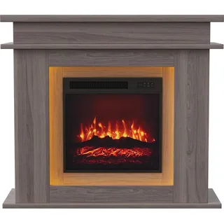 Elektrischer Kamin mit Kaminumrandung - Freistehender Heizofen - 45,7 cm - LED-Holzscheitflamme - 700/1500 W - Ablage - Eiche - Braun