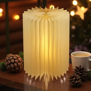 LED Design Tischlampe faltbar aus Papier in weiß - 30 cm - Tischdeko Papierlaterne warm weiß beleuchtet