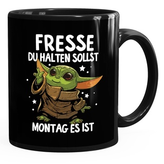 MoonWorks® Kaffee-Tasse mit Spruch Arbeit Fresse halten du sollst Montag es ist Baby Yoda Bürotasse lustige Kaffeebecher schwarz standard