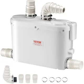 Vevor Hebeanlage, 500 W, 110 L/min Durchfluss, 8 m Förderhöhe, Schmutzwasserpumpe mit 4 Wassereinlässen, Abwasserhebeanlage für Küche, Keller, Dusche, Waschbecken, Waschküche, Badewanne