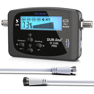DUR-line NEU SF 2500 Pro - Satfinder - Display & Elektronik verbessert - digitales Satelliten-Messgerät zur exakten Justierung Ihrer Sat-Antenne - Finder inkl. F-Kabel und verständlicher Anleitung