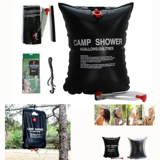 Itian 20L Campingdusche, Solar Camping Dusche, Solardusche Camping Tragbare Camping Dusche mit Duschkopf Schlauch, Solar Wassersack für Garten Outdoor Duschsack Wandern Klettern Schwarz