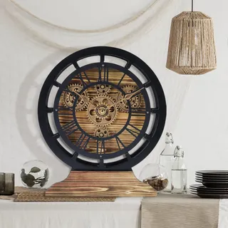 Lafocuse Tischuhren mit Beweglichen Zahnrädern, Schwarz Industrial Steampunk Vintage Holz, Umwandelbar in eine Wanduhr, Retro Romische Zahlen für Wohnzimmer Bar