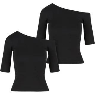 URBAN CLASSICS Organic Asymmetric Rib Tee 2-Pack Black+Black, XS
