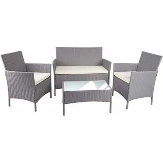Poly-Rattan Garten-Garnitur HWC-D82, Sitzgruppe Lounge-Set - grau mit Kissen creme - Grau