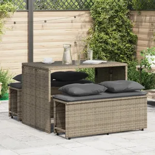 vidaXL 3-tlg. Garten-Essgruppe mit Kissen Grau Poly Rattan