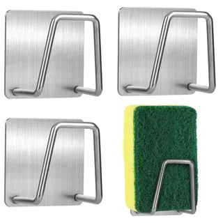 Mooshy 4 Stück Schwammhalter küche Spülbecken Organizer Hängend Schwammhalter Selbstklebend Wasserdichter für Spüllappen Topfdeckel Edelstahl