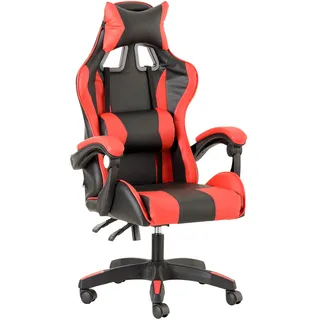 Baroni Home Gaming-Stuhl, ergonomischer Bürostuhl, gepolstert Gaming Sessel mit bequemer, Verstellbarer Rückenlehne, Gamer Chair mit Kopfstütze und Lendenwirbelstütze, Rot