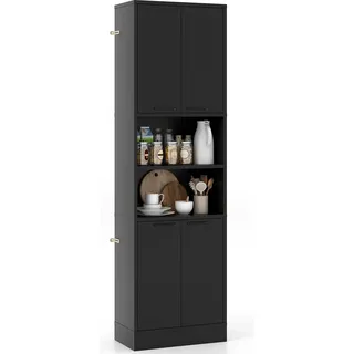 COSTWAY 190cm hoher Küchenschrank Vorratsschrank, Hochschrank mit Türen, Regalen, Sicherheitsscharnieren & Kippschutz, Sideboard freistehend (schwarz) - Schwarz