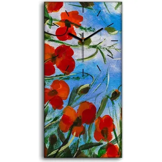 Wanduhr Bürouhr Leinwand Bild 30x60 Rote Mohnblumen Kunst Feld Landschaft - schwarze Hände