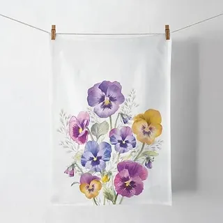 Ambiente Geschirrtuch Küchentuch Trockentuch 50x70cm 100% Baumwolle Blumenmotiv Frühling Garten Stiefmütterchen Pansies