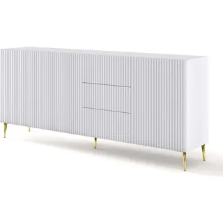 FURNLUX Sideboard Ravenna B Weiß Und Gold 200cm / Hauptfarbe: Weiß / Abmessungen: 200 x 87 x 42 cm - Weiß